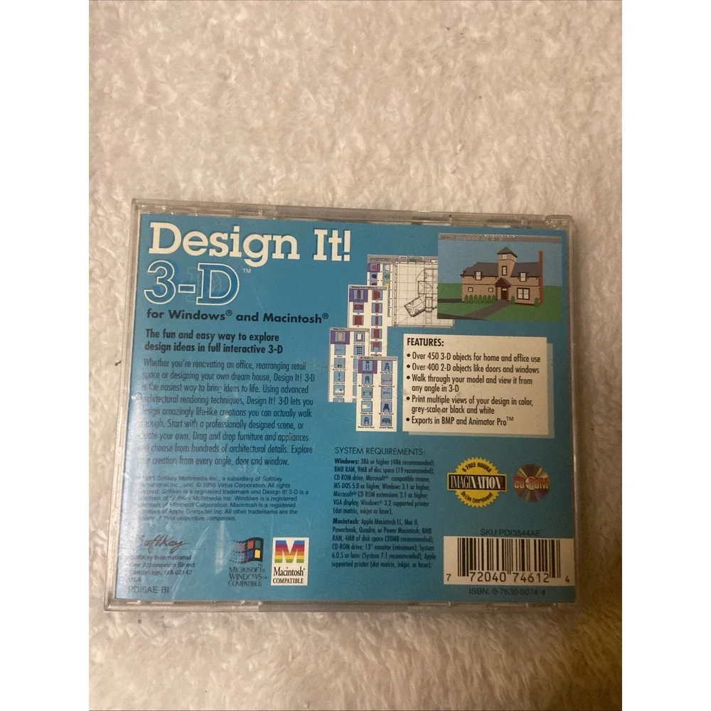 Design It 3D PC CD ROM VTG Softkey WIN MAC 1995 Interactive
